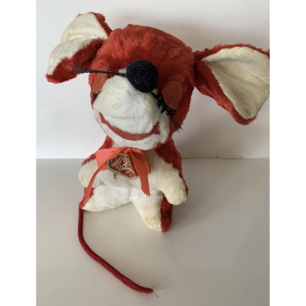 Vintage Red White Valentine Mouse Plush Stuffed Animal Small‎ 'To My Valentine'